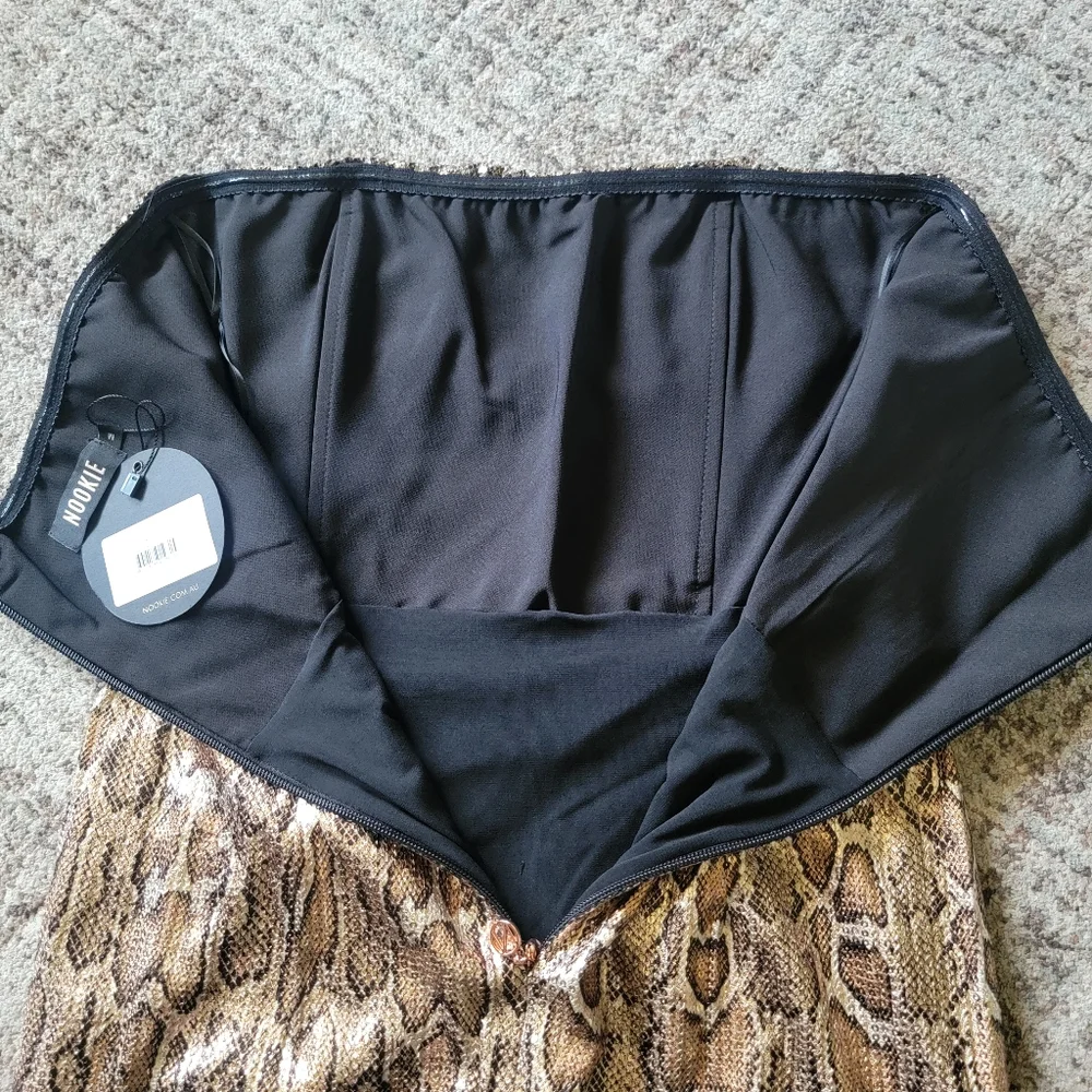 New Nookie‎ Blind Date Snake Animal Print Metallic Stretch Midi Dress Medium - Picture 12 of 13